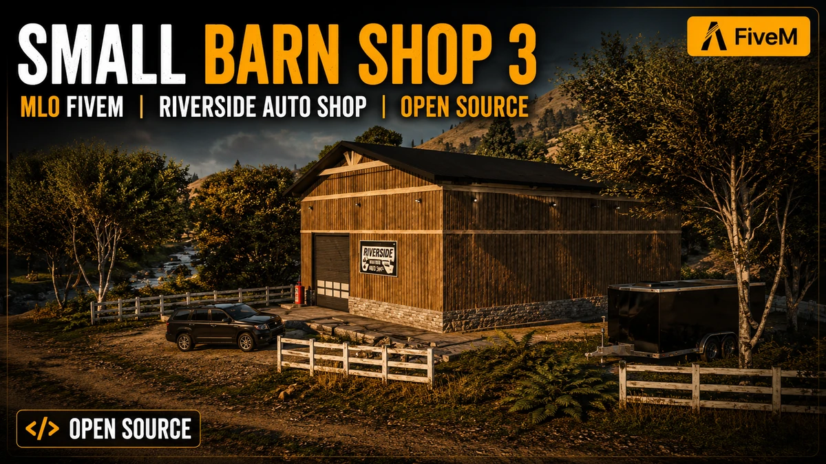 Small Barn Shop 3 MLO FiveM | Riverside Auto Shop | Open Source